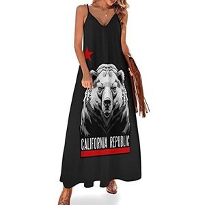 California Republic State Bear Maxi-jurk voor dames, zomer, V-hals, mouwloos, spaghettibandjes, lange jurk