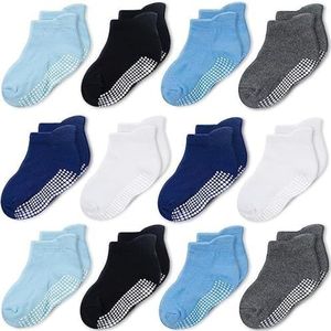 CozyWay Baby antislip sokken baby enkels grip baby sokken baby sokken kinderen meisjes kinderen 3-5 jaar, 12 stuks voor jongens, 3-5T