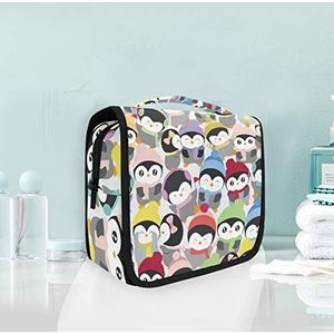 Hangende opvouwbare toilettas cartoon kleurrijke pinguïn make-up reizen organizer tassen tas voor vrouwen meisjes badkamer
