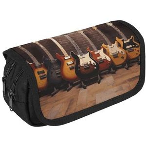 VFKLT Gitaarcollectie etui dubbellaags pennenetui grote capaciteit pennenzak dubbele rits draagbare pennenetui make-up tas voor mannen vrouwen reizen zakelijk kantoor, Wit, Eén maat, Potlood Tas