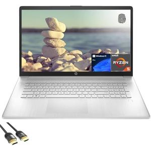 HP Laptop voor Zakelijk en Student, 17,3"" FHD IPS Display, AMD Ryzen 5 5500U, 32GB RAM, 1TB PCIe SSD, Webcam, Bluetooth, USB-C, HDMI, US Versie Toetsenbord, PDG HDMI Kabel, Win 11 Pro