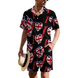 I Love UK Hawaïaans pak voor heren, 2-delig, strandoutfit, shirt en korte broek, bijpassende set