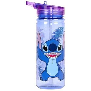 Disney Stitch Plastic fles met rietje, BPA-vrij, 580 ml, schoolwaterfles voor meisjes, 100% lekvrij, duurzame drinkfles voor meisjes