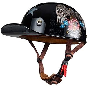 Retro Baseball Cap Modellering Halve Helm, DOT Goedgekeurde Mannen & Vrouwen Skull Cap Open Helm voor Street Biker Scooter Touring Bromfiets ATV Helm Decoration