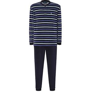 El Búho Nocturno - Lange pyjama van gestreept velours voor heren, lichtblauw, 80% katoen, 20% polyester, maat 5 (XL), 8486882033213, XL