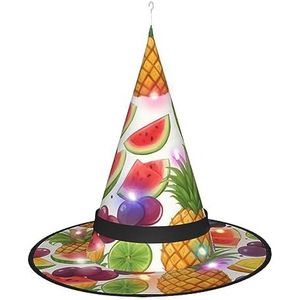 SSIMOO Verse sappige vruchten ananas bessen druif oranje elegante vrouwen Halloween heksenhoed geleid verlicht accessoire - perfect voor feesten en rollenspellen