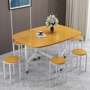 Vlinder opvouwbare eettafel, verstelbare bladverliezende tafel, uitgerust met 360 ° universele wielen, ruimtebesparende eettafel voor woonkamer, keuken en kantoor (120 x 70 cm) (kleur: geel, maat: één