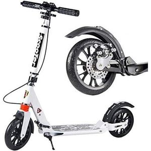 Scooter for volwassenen Opvouwbare kick-scooter for volwassen jeugd Kinderen - Grote wielen Handrem Deluxe aluminium zweefvliegtuig Dubbele vering en verstelbare hoogte 330 lbs capaciteit (Color : Wh