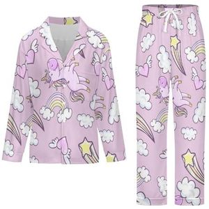 Roze Eenhoorns Donut Regenboog Lange Mouw Pyjama Sets Voor Vrouwen Klassieke Nachtkleding Nachtkleding Zachte Pjs Lounge Sets