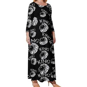 King of the Jungle Lion Graphic Plus Size Jurk Voor Vrouwen Casual Lange Mouw Maxi Jurken