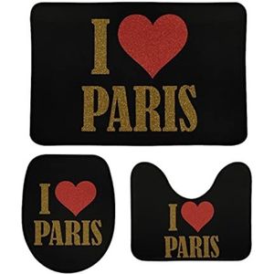 I Love Paris Badkamermatten Set 3 Stuks Antislip Badmatten Wasbare Douchematten Vloermatten Sets 50 cm x 80 cm