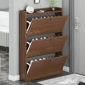 Smal Schoenenrek Kabinet， Houten slanke schoenenkast for de entree, vrijstaande schoenenorganizer(27.5 * 6.7 * 41.3in)