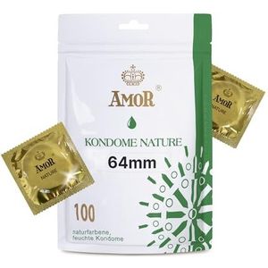 AMOR NATURE Premium Condooms, perfecte positionering en geschikte maat voor iedereen - Ø 64 mm, Transparant, Verpakking van 100