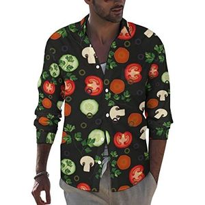Vegan Vegetable Men's Button Down shirt met lange mouwen, casual strandtops met zak, normale pasvorm