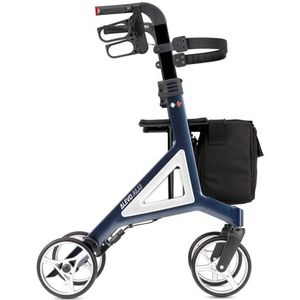 Bischoff & Bischoff Alevo Aluminium rollator SH 58,5 cm, opvouwbaar, lichtgewicht rollator voor binnen en buiten, loopwagen met stabiele zitting en afneembare tas, nachtblauw