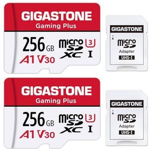 GIGASTONE Micro SD Card 256GB 2-Pack MicroSDXC Gaming Plus met 2x SD Adapter + 2x Mini-case, Geheugenkaart voor Nintendo Switch GoPro Dashcam beveiligingscamera 4K videocamera, 100MB/s UHS-I A1 V30 U3