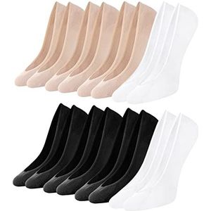 Toes Home Enkelsokken ballerina sokken voor dames, 8 paar, onzichtbare sneakersokken voor dames, voeten met antislip siliconen, no show, ademend, halfsokken, 8 paar (3 zwart + 3 huidskleuren + 2 wit), 39-42 EU