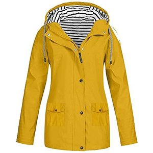 ZWQJYH Dames regenjas met capuchon waterdicht windbreaker overgangsjas ademende jas outdoorjassen sportjassen softshell regenjas, geel, XXL