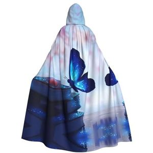 WURTON Blauwe Vlinder 1 Print Hooded Mantel Unisex Halloween Kerst Hooded Cape Cosplay Kostuum Voor Vrouwen Mannen