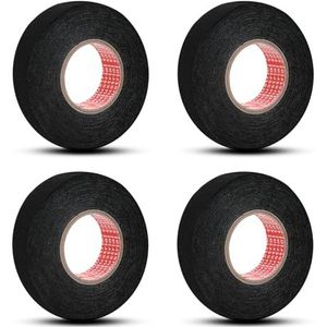 WQDD STANPET Geweven tape 4 stuks hittebestendig plakband, gepantserde tape, zwarte isolatietape zwart, vilten band zelfklevend, plakband voor auto, huishouden 19 mm x 15 m kabelboom