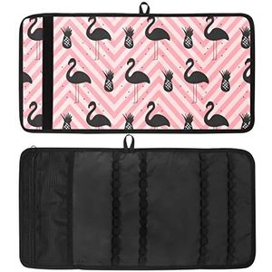 Potlood Wrap, Reizen Tekening Kleurpotlood Roll Organizer voor Artiest, Potloden Pouch Case Tropische Flamingo's Roze Golf Achtergrond