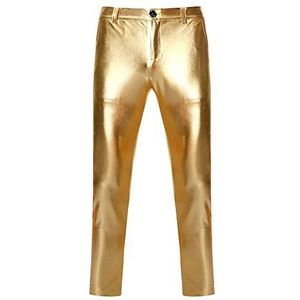 NewL Mens nachtclub skinny glanzende goud gecoat metallic broek podium uitgevoerd zanger disco broek, Goud, XL