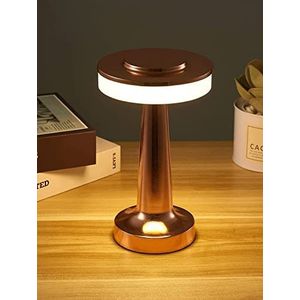 Draagbare LED tafellamp oplaadbaar, 3 kleuren traploos dimmen, batterij-aangedreven draadloze lamp voor nachtkastje, slaapkamer, studeerkamer, restaurant Outdoor nachtkastje lamp,Bronzen