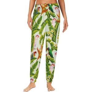 Papegaai in jungle pyjama voor dames, loungebroek, elastische tailleband, nachtkleding, broekje, print