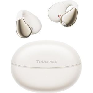 Truefree B1 Draadloze oordopjes, Clip-on oordopjes, Open-Ear hoofdtelefoon met Bluetooth 5.4, Ruimtelijk geluid, 25 uur speeltijd, Heldere gesprekken, Multipoint-verbinding, Aanpasbaar via App (Wit)