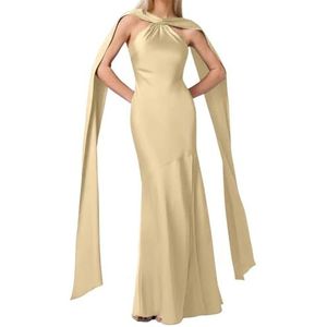 Satijnen bruidsmeisjesjurk voor dames, met split, galajurken, plooien, cocktailjurk, grote maten, Champagne, 32