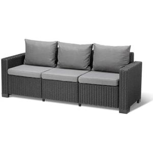 Allibert by Keter California Tuinlounge sofa, 3-zits, grafiet/cool grijs, incl. zit- en rugkussens, kunststof, ronde rotanlook, 199 x 68 x 72 cm