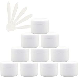 cosmetische potten 12 stuks lege 50 ml roze plastic cosmetische potten met schroefdeksel, 50 g kleine pot met binnenvoering for cosmetische reisgel lippenbalsem + 5x spatel(Bianco,20ml)