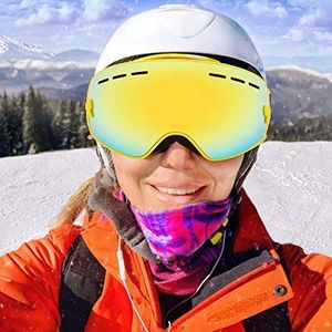 Dubbellaags Anti-condens Grote Bolvormige Buitenbescherming voor Kinderen Skiën Sportbril Schaatsbril ((Kindermodel) Geel frame + volledig vacuüm REVO)