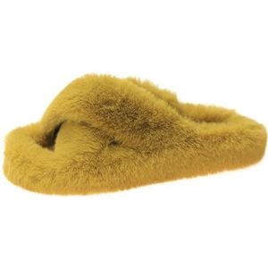 OLACD Zachte harige slippers met open teen voor dames - warme, lichte, antislip en modieuze huissandalen voor binnenkeuken thuisgebruik, Blauw 7, one size