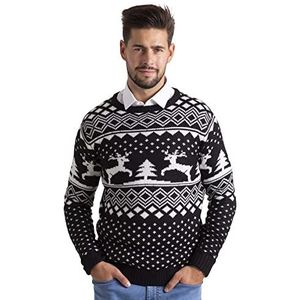 BlauerHafen Kersttrui voor heren, lange mouwen, gebreide ronde hals, kersttrui, zwart, M