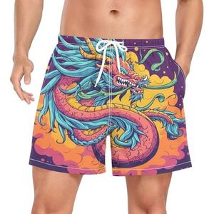 Retro China Animal Dragon mannen zwembroek shorts sneldrogend met zakken, Leuke mode, S