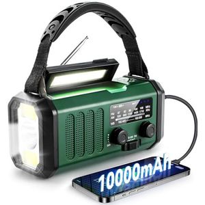 NOAA Noodweerradio, beste draagbare batterij 10.000 mAh, zwengel, AM/FM zonne-radio's, type C telefoonlader, zaklamp, leeslamp, kompas, SOS-survivalwaarschuwing,