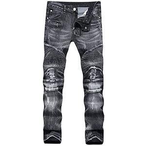 Woovitpl Heren Ripped Jeans Slim-fit Retro tie-dye Washed Motorfiets Hip-hop Streetwear Stretch Straight Denim Broek 1700 32