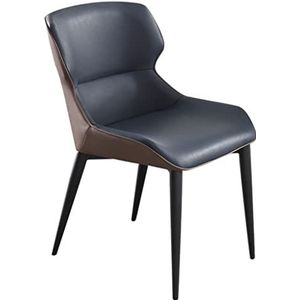 Micro Fiber Lederen Eetkamerstoelen Keuken Woonkamer Lounge Teller Stoelen Stevige Carbon Staal Metalen Benen (Donkerblauw+Grijs Bruin)