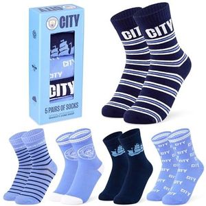 Manchester City F.C. Jongenssokken - Set van 5 Crew Sokken voor Jongens Tieners Zacht Ademend Maat 12-7 Man City Cadeaus voor Jongens (Blauw, 5-9 Jaar, 12/3 UK)