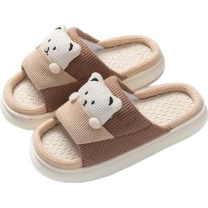 Grotere pantoffels voor binnen, lente, zomer, strik, pantoffels voor vrouwen, huispantoffels, lichte damesslippers, schoenen vrouw, dikke zool, platte linnen sandalen, ademend en comfortabel, A Brown,