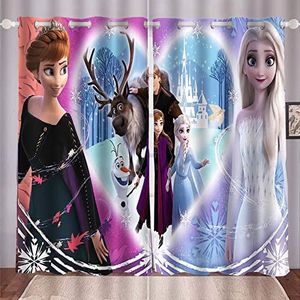 HNSRYLQX Frozen ELSA Verduisteringsgordijn, waterdichte stof, gordijnen voor kinderkamer, 3D-digitale print, 100% polyester, Anime Frozen Aisha en Anna gordijnen (1, 100 x 140 cm (2x50x140 cm)