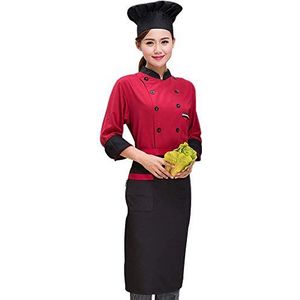 BOZEVON Lange kookjas - Unisex Chef Top Hotel Restaurant Keuken Chef Uniform, Rood, XL