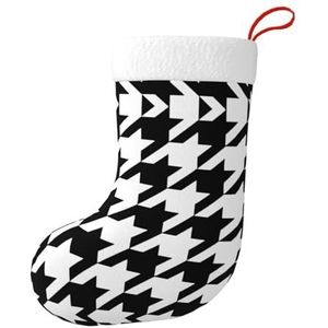 OKFSTY Pied-de-poule zwarte flanellen kerstkousen, vakantiekousen met hangende lus, kous voor de mantel