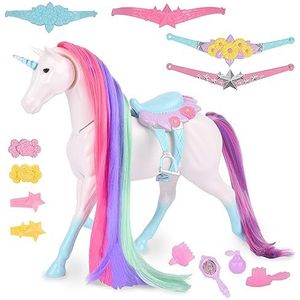 Sunny Days Entertainment Blue Ribbon Champions Unicorn Grooming Set - Fantasy Toy Horse met geluiden en 12 verzorgingsaccessoires