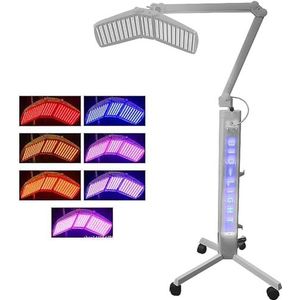 7-in-1 led-lichttherapie, verticaal gezichtsverzorgingsapparaat met 360°-rotatie en 50 x 20 cm behandelingsbereik, instelbare frequentie van 1-10 MW en tijdregeling van 1-30 minuten, 99% hoge