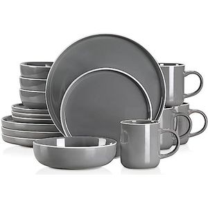 vancasso SESAM Tafelservies, aardewerk, 16-delig combiservies, met taartborden, platte borden, koffiekopjes en schalen, Scandinavisch design, voor 4-12 personen