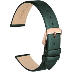 INEOUT Echt Lederen Horlogeband 8mm 10mm 12mm 14mm 16mm 18mm 20mm Armband For Dames Roestvrijstalen Gesp Vervangende Band (Color : Dark Green-Rose, Size : 20mm)