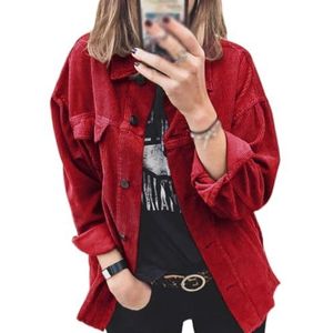 HHuiXinXue Vest voor vrouwen vintage mode corduroy jas shirts met knoopsluiting Unicoloured (Rood, XXL), Rood, XXL