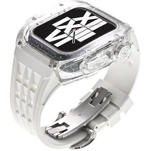 INSTR Regenboog Horloge Case band Mod Kit Voor Apple Horloge 9 8 7 45mm ruber Strap met cover Voor iWatch Series 6 5 4 SE 44mm Refit set(Color:White-W-Butterfly,Size:45mm)